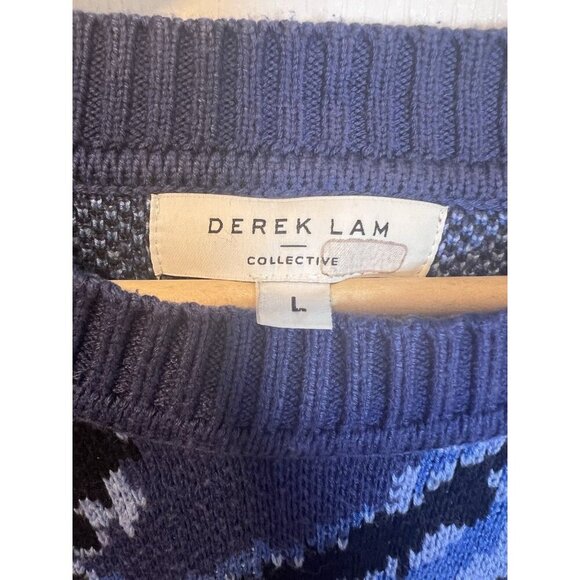 Derek Lam Collective Blue Black Animal Print Crewneck Sweater Large Long Sleeves - Picture 3 of 7